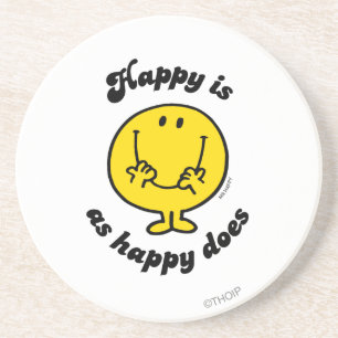 Mr Happy   Happy is net zo gelukkig als doet Zandsteen Onderzetter