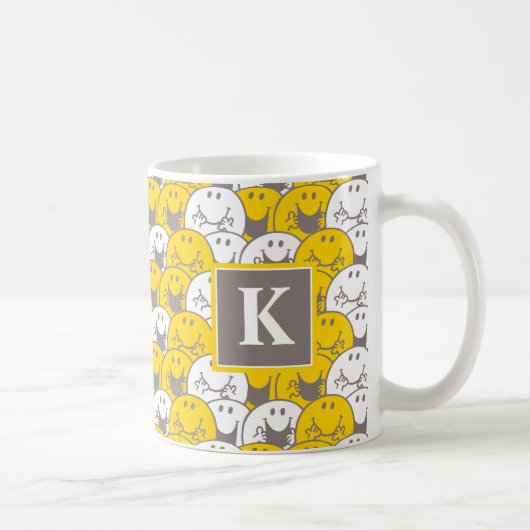 Mr Happy | Knipperend glimlachpatroon | Monogram Koffiemok (Rechts)