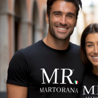 MR. Italian Flag Heart Personal Last Name Couples T-shirt