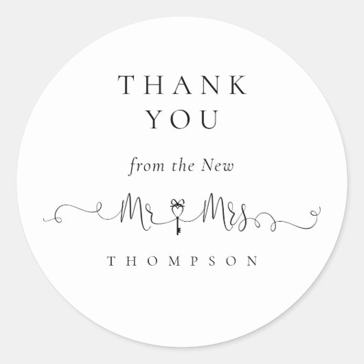 Mr. Key Symbol Script Wedding Dank u Ronde Sticker (Voorkant)