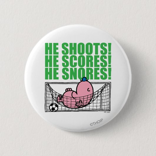 Mr. Lazy duikt in een voetbaldoel Ronde Button 5,7 Cm (Voorkant)