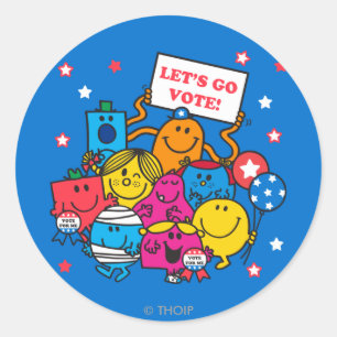 Mr Mannen Little Miss Let's Go Vote! Ronde Sticker