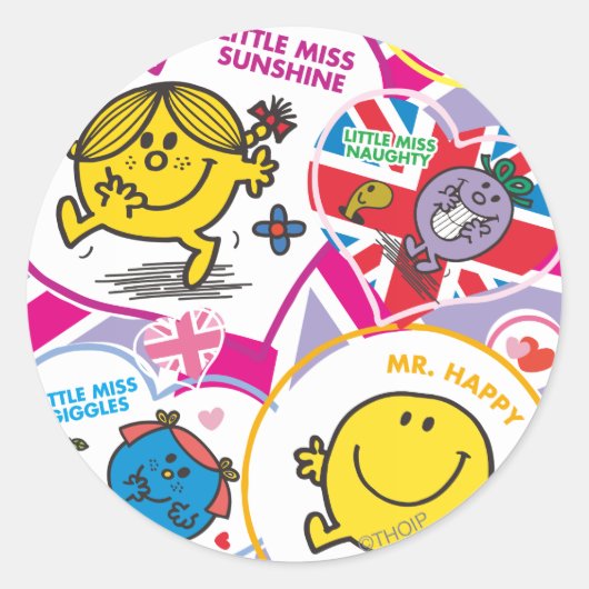 Mr. Mannen & Little Miss UK Hearts Ronde Sticker (Voorkant)