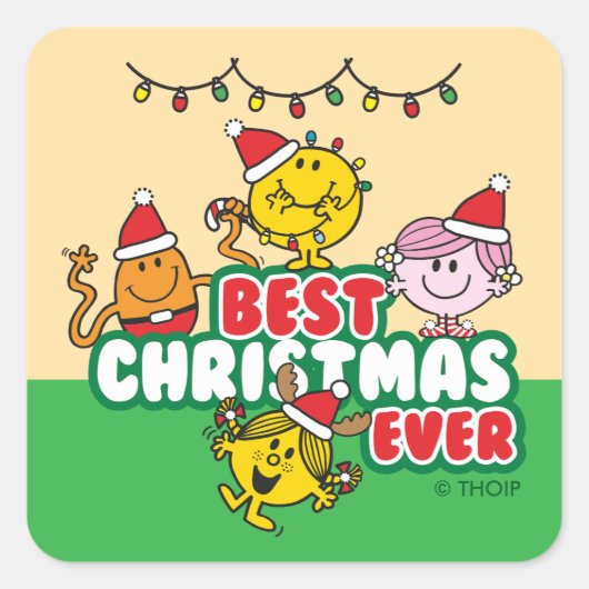 Mr Men Little Miss Best Christmas Ever Vierkante Sticker (Voorkant)