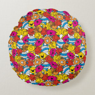Mr Men & Little Miss   Heldere glimlachende gezich Rond Kussen