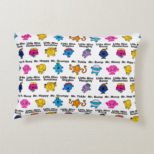 Mr Men & Little Miss | Personagesnamen Decoratief Kussen (Achterkant)