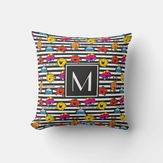 Mr Men & Little Miss | Strepen Patroon | Monogram Kussen (Voorkant)