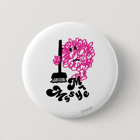 Mr Messy | Bezem en naam Ronde Button 5,7 Cm (Voorkant)