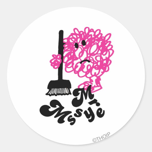 Mr Messy | Bezem en naam Ronde Sticker (Voorkant)