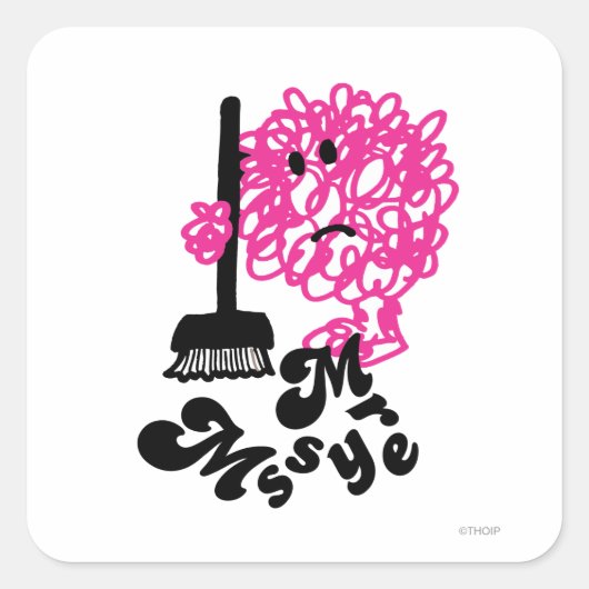 Mr Messy | Bezem en naam Vierkante Sticker (Voorkant)