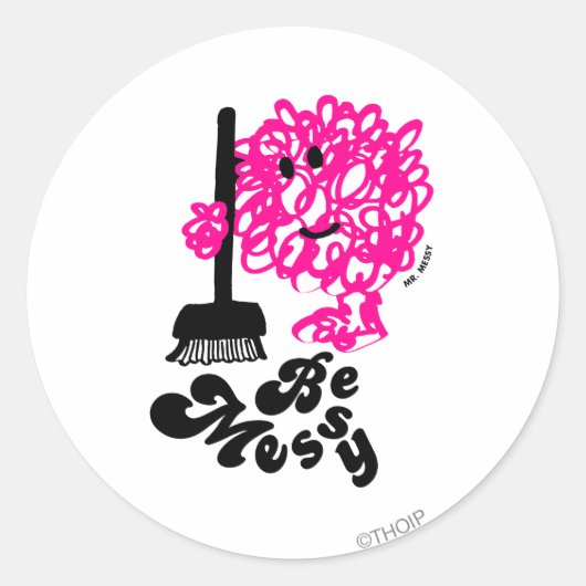 Mr Messy Cleaning Up Ronde Sticker (Voorkant)