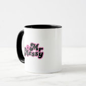 Mr Messy | Grote zwarte en roze letters Mok (Voorkant links)