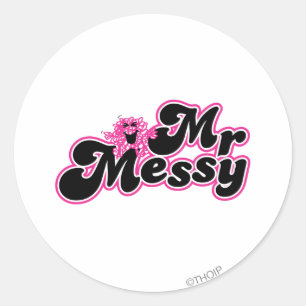 Mr Messy Grote zwarte en roze letters Ronde Sticker