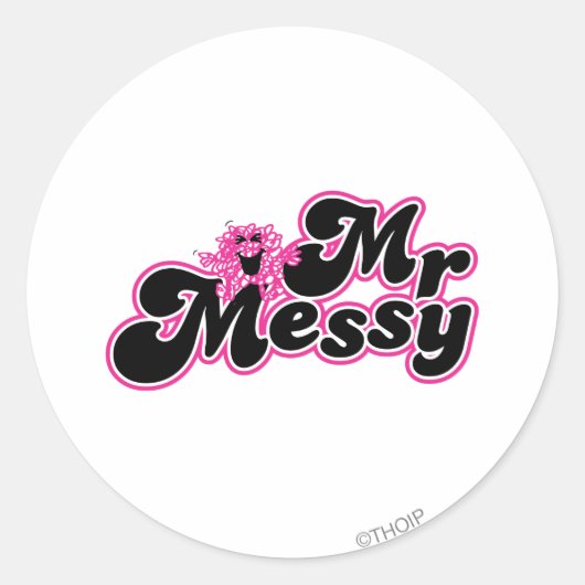 Mr Messy | Grote zwarte en roze letters Ronde Sticker (Voorkant)