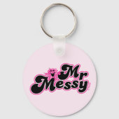 Mr Messy | Grote zwarte en roze letters Sleutelhanger (Voorkant)