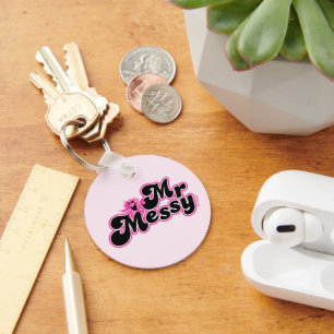 Mr Messy Grote zwarte en roze letters Sleutelhanger