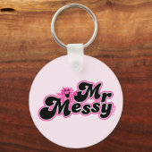 Mr Messy | Grote zwarte en roze letters Sleutelhanger (Voorkant)