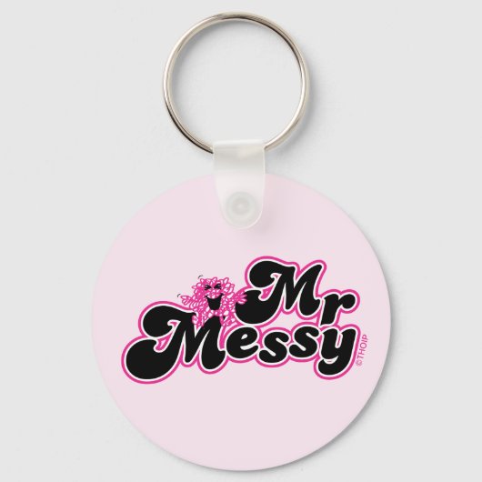 Mr Messy | Grote zwarte en roze letters Sleutelhanger (Achterkant)