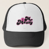 Mr Messy | Grote zwarte en roze letters Trucker Pet (Voorkant)