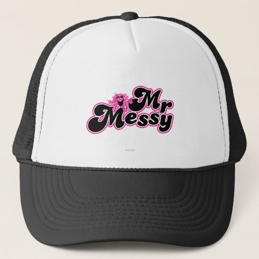 Mr Messy | Grote zwarte en roze letters Trucker Pet (Voorkant)