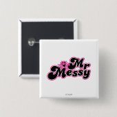 Mr Messy | Grote zwarte en roze letters Vierkante Button 5,1 Cm (Voorkant /achterkant)