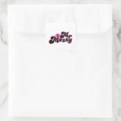 Mr Messy | Grote zwarte en roze letters Vierkante Sticker (Tas)