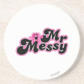 Mr Messy | Grote zwarte en roze letters Zandsteen Onderzetter (Voorkant)