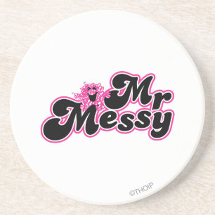 Mr Messy   Grote zwarte en roze letters Zandsteen Onderzetter