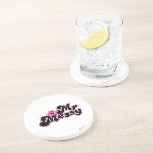 Mr Messy | Grote zwarte en roze letters Zandsteen Onderzetter (Zijkant)