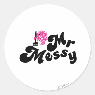 Mr Messy   schoonmaken met bezem Ronde Sticker