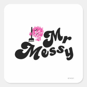 Mr Messy   schoonmaken met bezem Vierkante Sticker