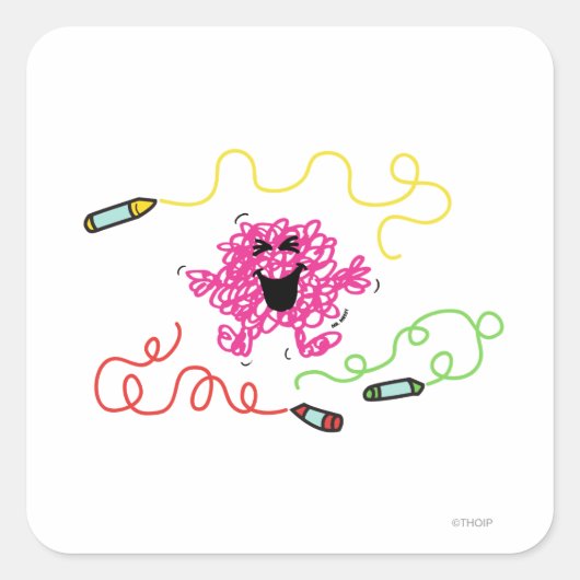 Mr Messy speelt met Crayons Vierkante Sticker (Voorkant)