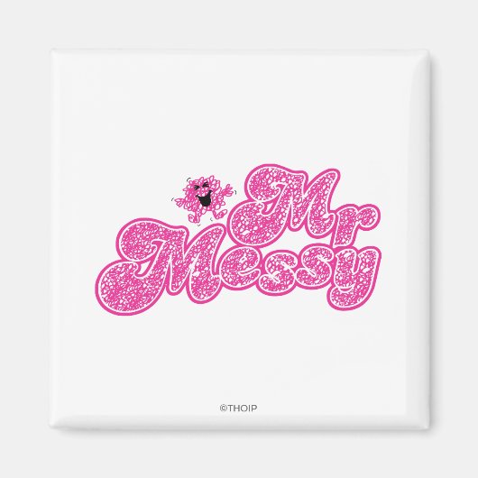 Mr Messy | Sprankelende roze naam Magneet (Voorkant)