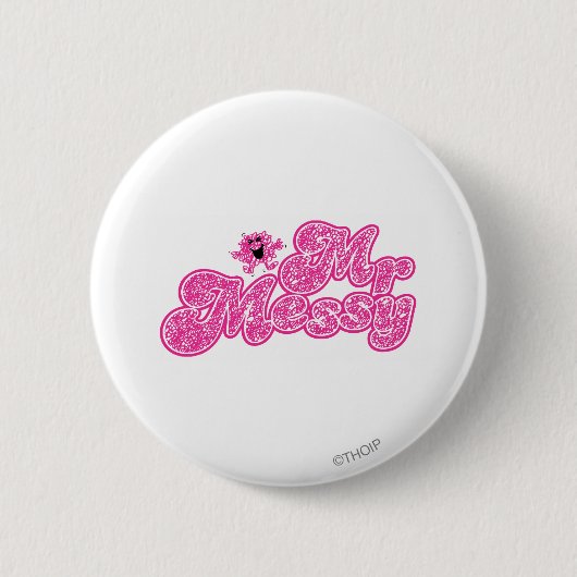 Mr Messy | Sprankelende roze naam Ronde Button 5,7 Cm (Voorkant)