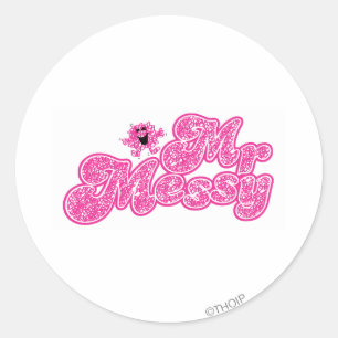 Mr Messy   Sprankelende roze naam Ronde Sticker