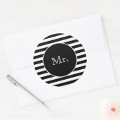 Mr. met zwarte en witte strepen ronde sticker (Envelop)