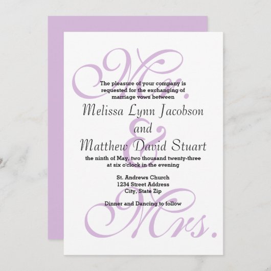 Mr. & mevrouw Paars - Wedding Invitation Kaart (Voorkant / Achterkant)