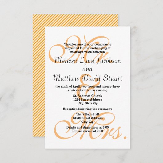 Mr. & mevrouw Peach - 3x5 Wedding & Reception nodi Kaart (Voorkant / Achterkant)