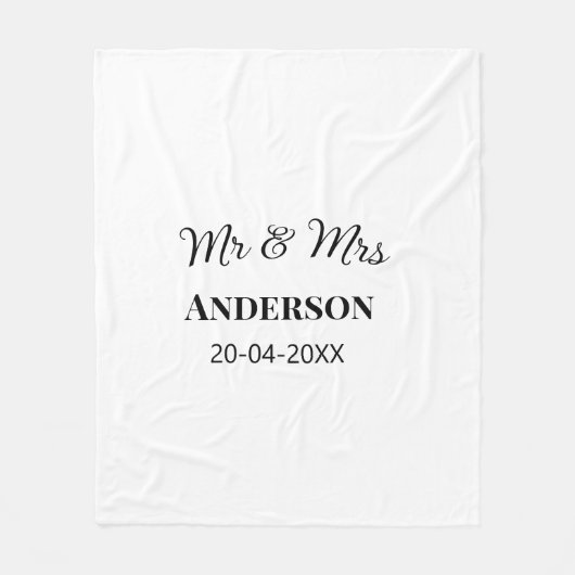 Mr & Mevrouw voeg familienaam toe datum jaar huwel Fleece Deken (Voorkant)