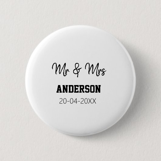 Mr & Mevrouw voeg familienaam toe datum jaar huwel Ronde Button 5,7 Cm (Voorkant)