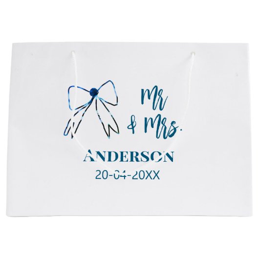 Mr & Mevrouw voeg naam datum huwelijksfeest lint b Groot Cadeauzakje (Voorkant)