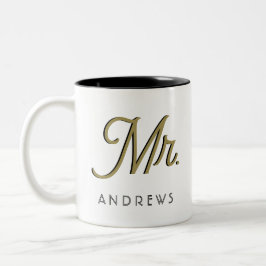 Mr Modern Black Script Personalized Wedding Tweekleurige Koffiemok