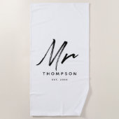 Mr Modern Black White Minimalist Script Strandlaken (Voorkant)