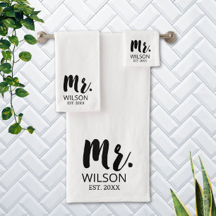 Mr Modern Borstel Lettertype Huwelijk Jubileum Kop Bad Handdoek