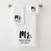 Mr. Modern Brush Font Wedding Jubileum Paar Bad Handdoek (Insitu)