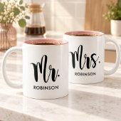 Mr Modern Script Monogram Wedding Tweekleurige Koffiemok