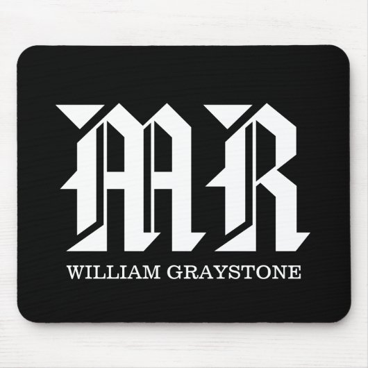 MR. Monogram zwarte & witte naam Muismat (Voorkant)