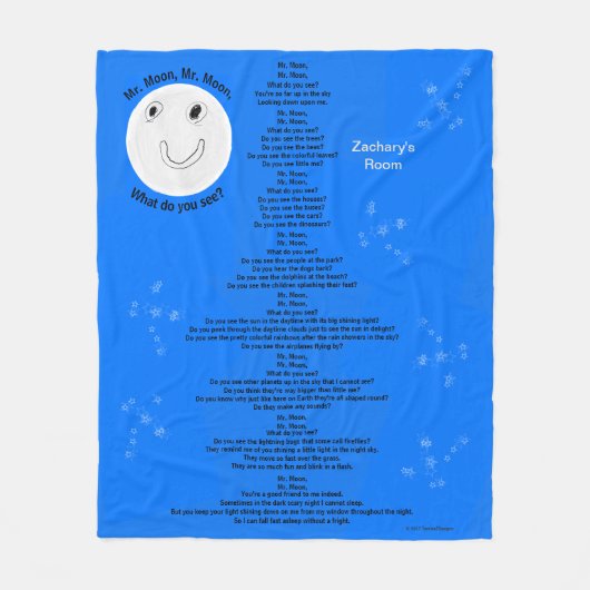 Mr Moon Kindergedicht Gepersonaliseerde naam Fleece Deken (Voorkant)