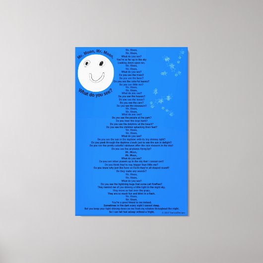 Mr Moon, Mr Moon Fun Children's Poem 32" x 48" Canvas Afdruk (Voorkant)