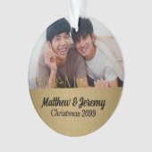Mr & Mr. 1st Kerstmis Gold Damask Foto Ornament (voorkant)